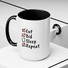 Load image into Gallery viewer, Eat. Bid. Sleep. Repeat Accent Coffee Mug (11, 15oz) - Winning for a Living