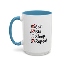 Load image into Gallery viewer, Eat. Bid. Sleep. Repeat Accent Coffee Mug (11, 15oz) - Winning for a Living