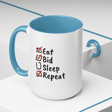 Load image into Gallery viewer, Eat. Bid. Sleep. Repeat Accent Coffee Mug (11, 15oz) - Winning for a Living
