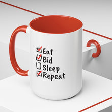 Load image into Gallery viewer, Eat. Bid. Sleep. Repeat Accent Coffee Mug (11, 15oz) - Winning for a Living
