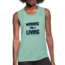 Load image into Gallery viewer, &quot;Winning for a Living&quot; Women&#39;s Flowy Muscle Tank by Bella - dusty mint blue
